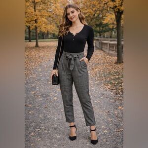 Women's Black and Gray Plaid Pants